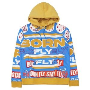 Born Fly Hoodie Size Large Gold Blue NWT
